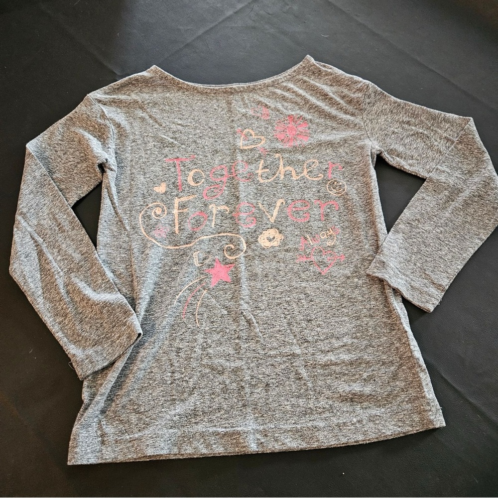 Annie Long Sleeve Tee in Gray with Pink ‘Together Forever’ and flower accents